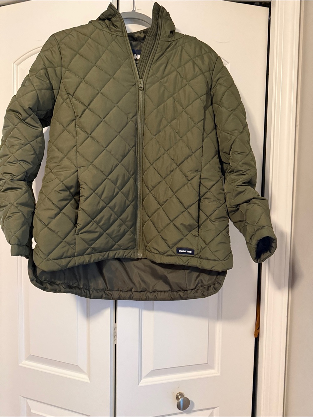 Lands' End Olive Green Quilted Hooded Puffer Jacket